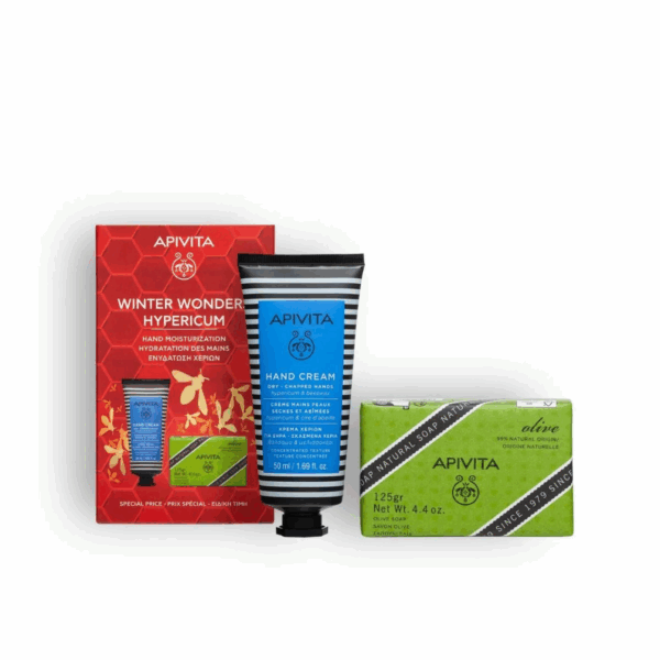 Slika proizvoda APIVITA Winter Wonders Kantarion set (krema za ruke + sapun) iz online apoteke Moja Farmacija - BIH
