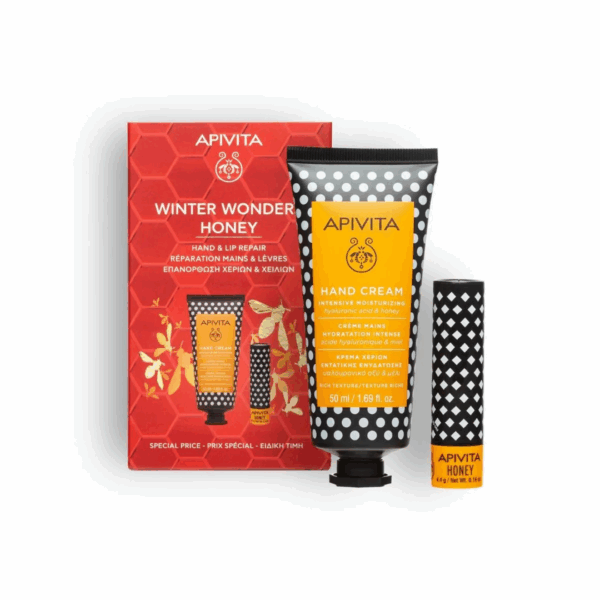 Slika proizvoda APIVITA Winter Wonders Med set (krema za ruke + lip balm) iz online apoteke Moja Farmacija - BIH