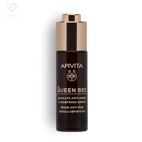 Apivita Queen Bee apsolutni serum protiv starenja i redefiniranja kontura lica u luksuznoj bočici.