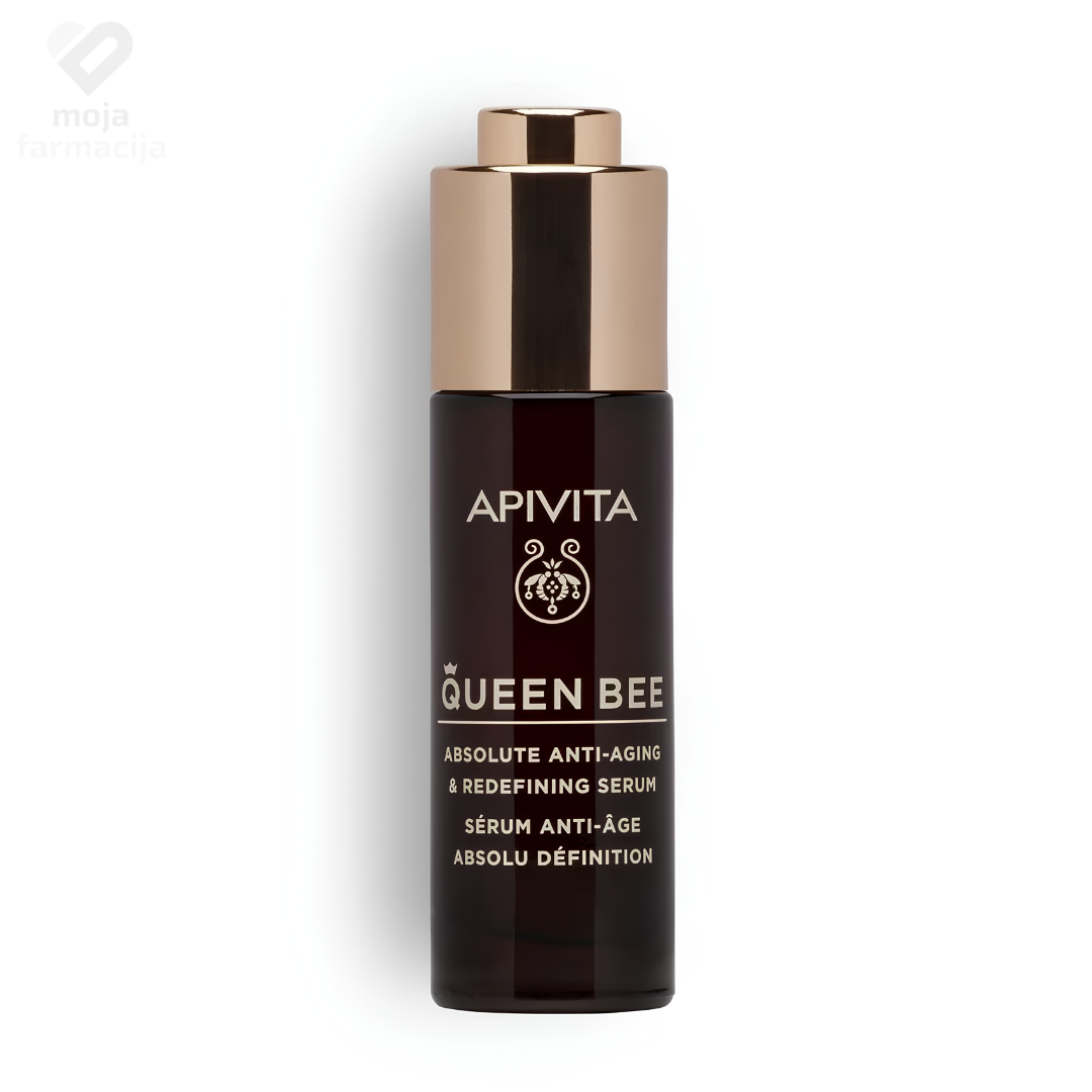 Apivita Queen Bee apsolutni serum protiv starenja i redefiniranja kontura lica u luksuznoj bočici.