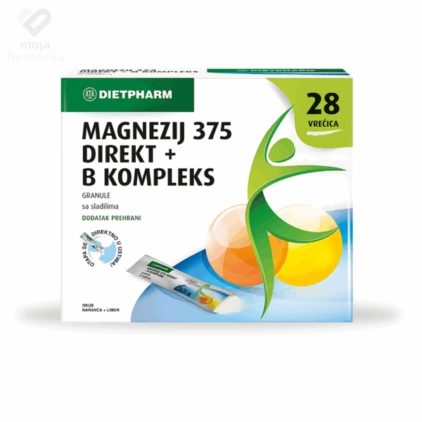 Slika proizvoda DIETPHARM Magnezij 375mg+ B komplex granule iz online apoteke Moja Farmacija - BIH