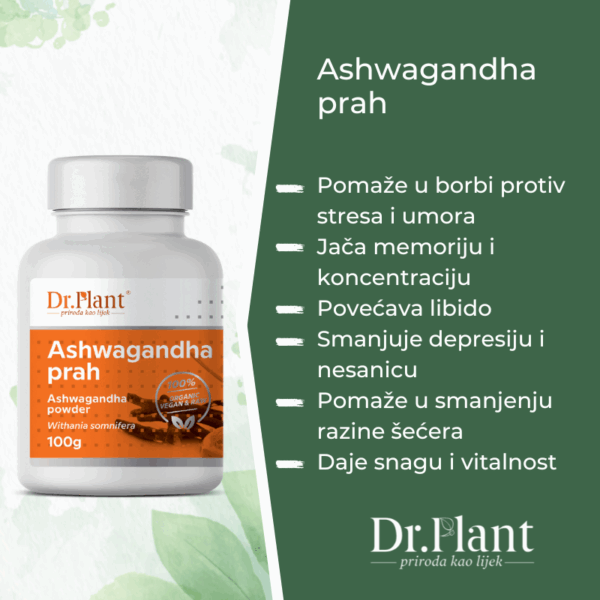 Slika proizvoda DR. PLANT Bio ashwagandha prah 100g iz online apoteke Moja Farmacija - BIH