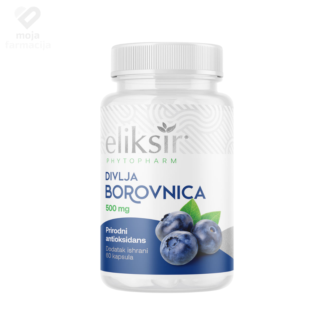 Slika proizvoda ELIKSIR Divlja borovnica kapsule iz online apoteke Moja Farmacija - BIH