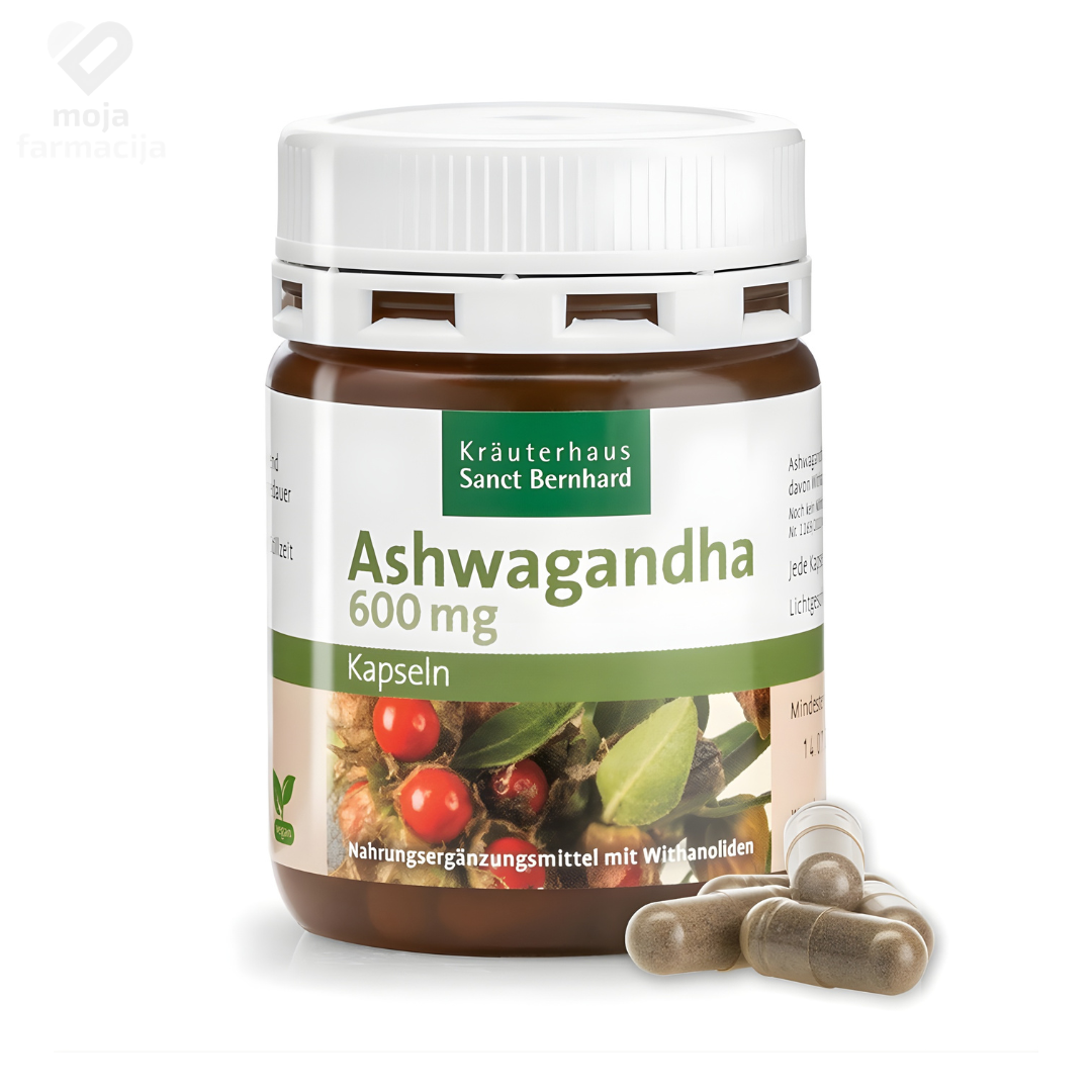 Kräuterhaus Sanct Bernhard Ashwagandha 600 mg kapsule bogate vitanolidima