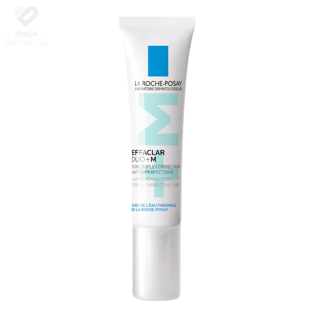 La Roche-Posay Effaclar Duo+M korektivna krema za kožu sklonu aknama u prepoznatljivoj bijeloj tubi od 40ml.
