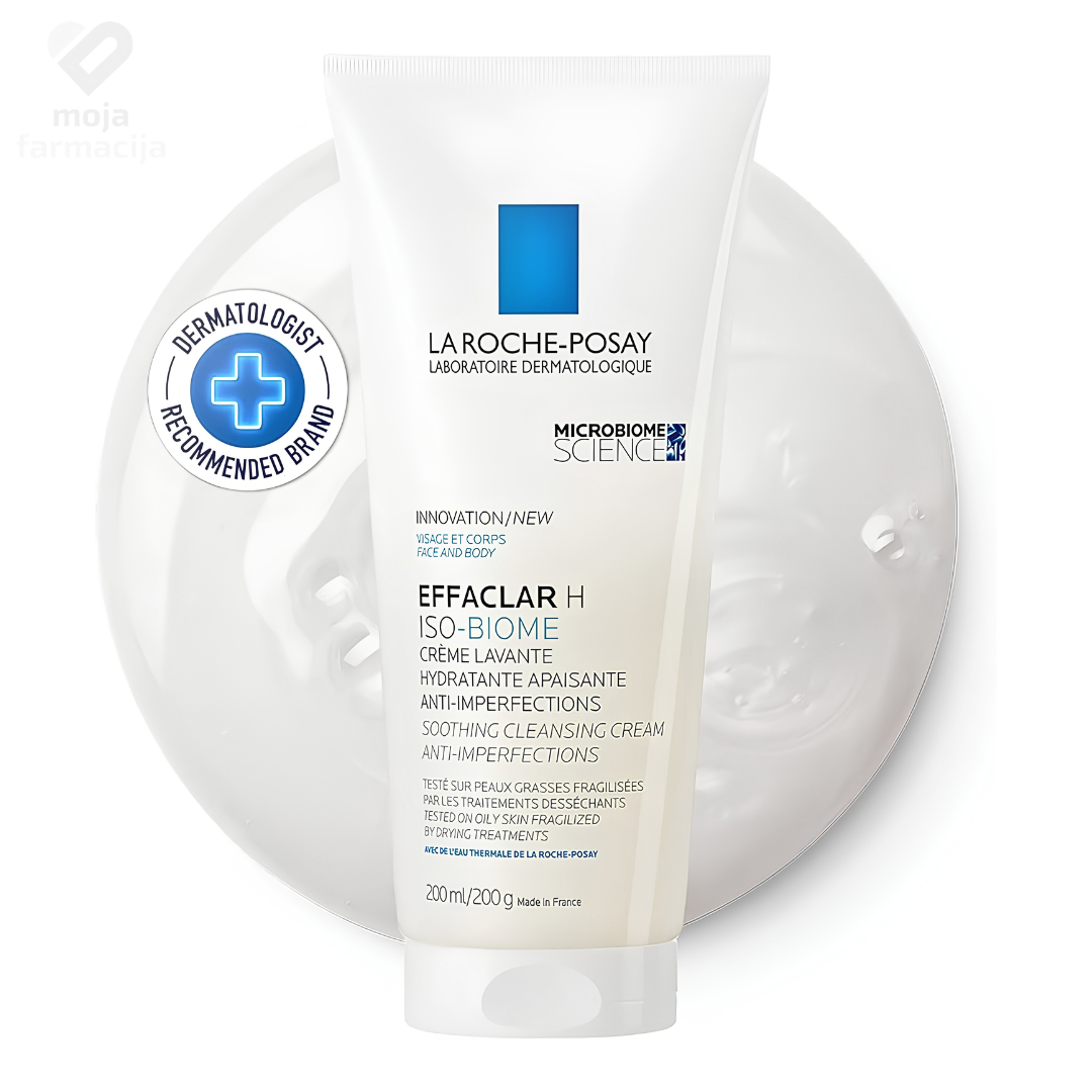 La Roche-Posay Effaclar H Iso-Biome nježna i umirujuća krema za čišćenje lica i tijela u bočici od 200ml.