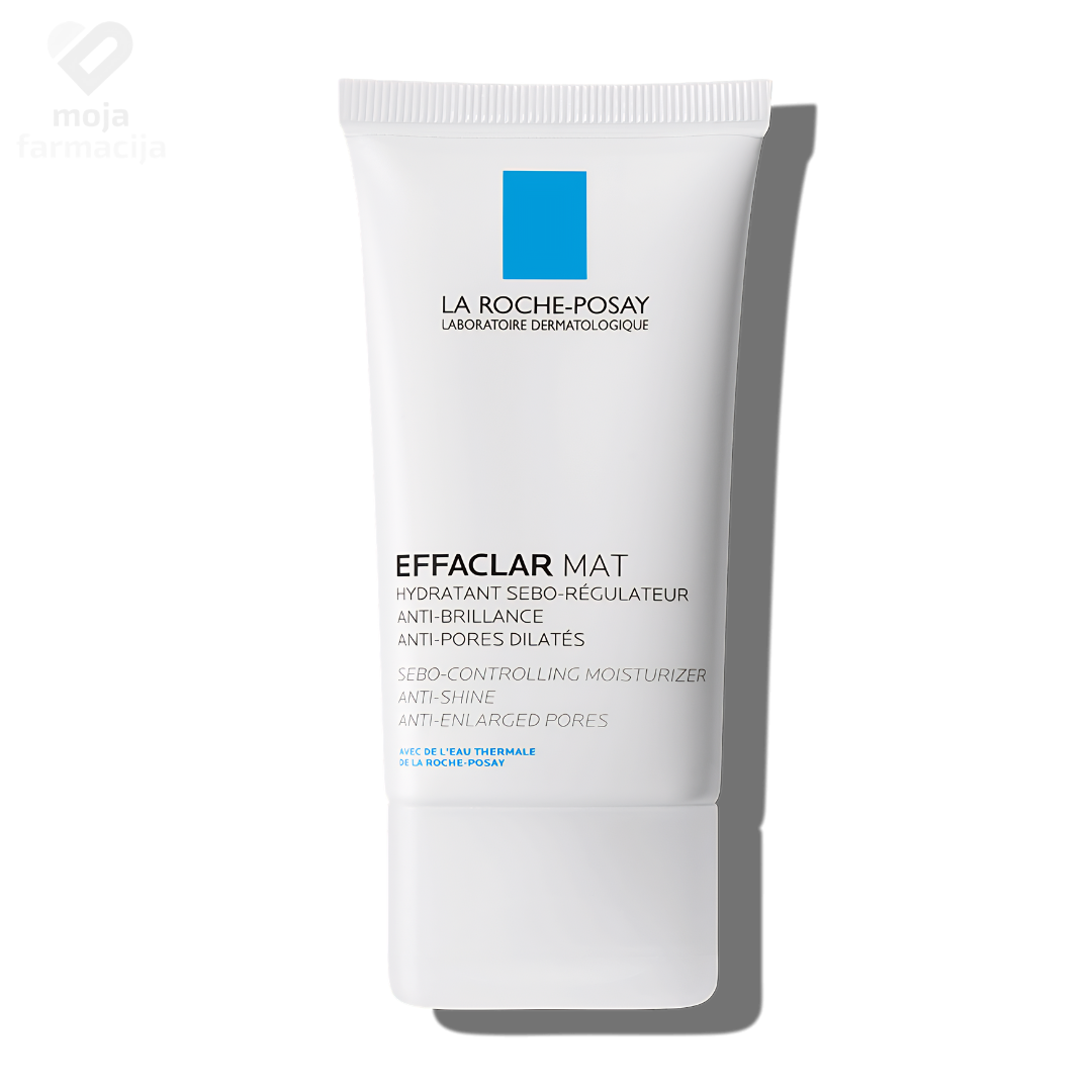 La Roche-Posay Effaclar Mat krema za lice protiv masnog sjaja i proširenih pora u bijeloj tubi od 40ml.