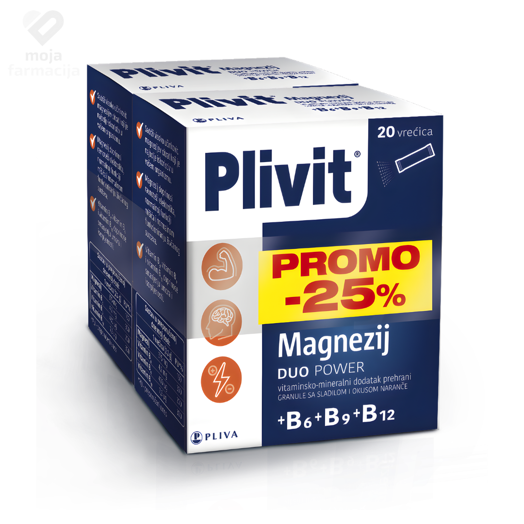 PLIVIT Magnezij Duo Power PROMO pakiranje sa -25% popusta na drugi proizvod – zaliha za mišiće i energiju.