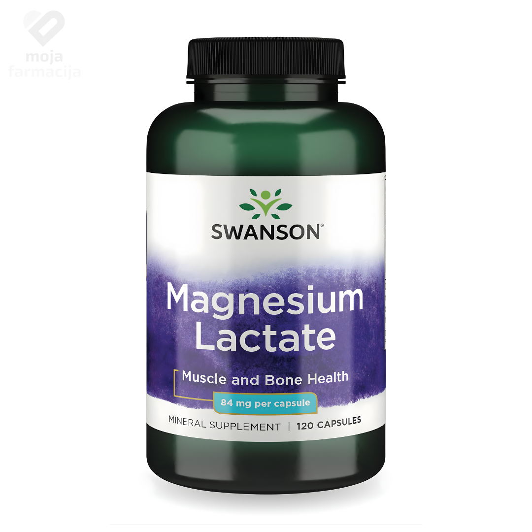 SWANSON Magnesium Lactate 84 mg bočica od 120 kapsula – nježni oblik magnezija za visoku apsorpciju.