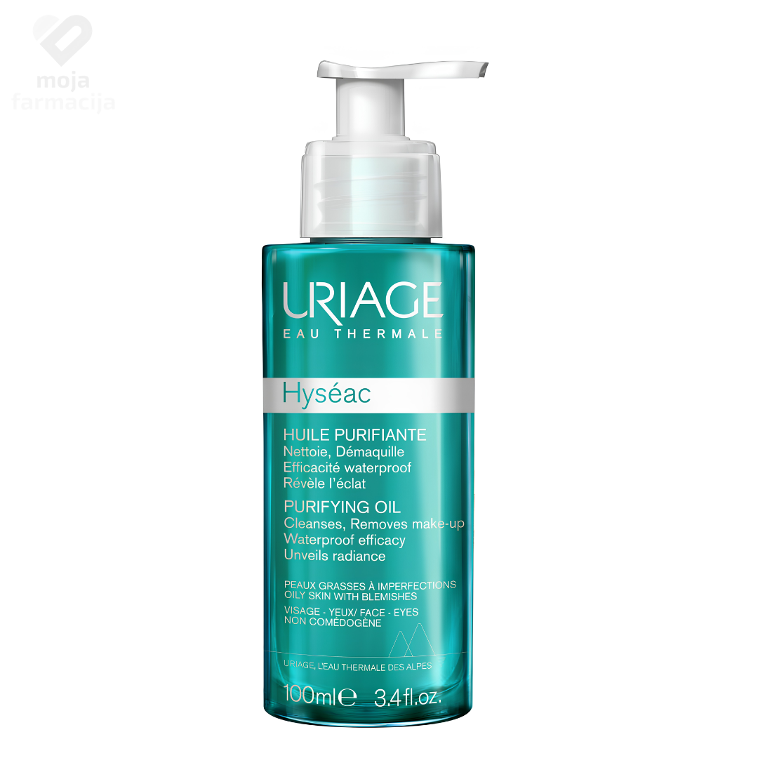 URIAGE Hyseac pročišćavajuće ulje za čišćenje lica i skidanje šminke u bočici od 100ml sa pumpicom.