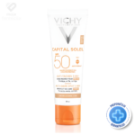 Vichy Capital Soleil tonirana krema 3 u 1 protiv tamnih mrlja SPF 50+, formula sa Phe-Resorcinolom za ujednačen ten i zaštitu od sunca.