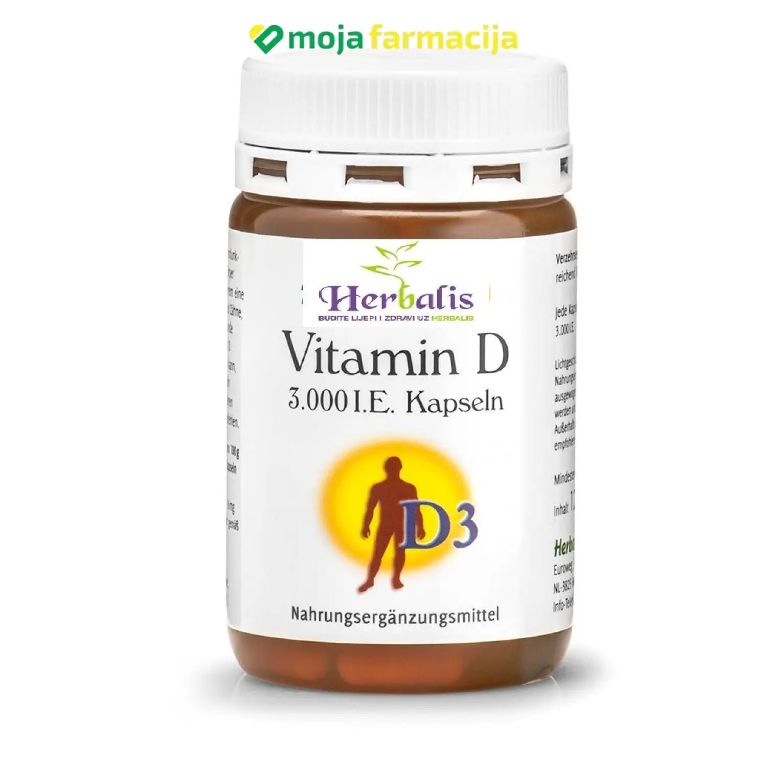 Slika proizvoda HERBALIS Vitamin D 3000IU kapsule iz online apoteke Moja Farmacija - BIH