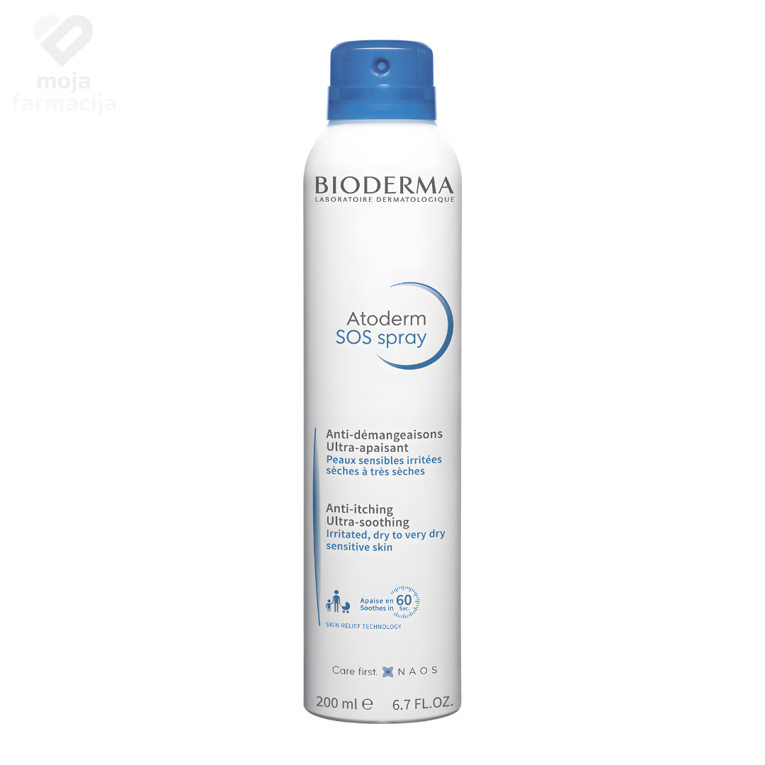 Bioderma Atoderm SOS Spray u pakovanju od 200ml za trenutno olakšanje nadražene kože.