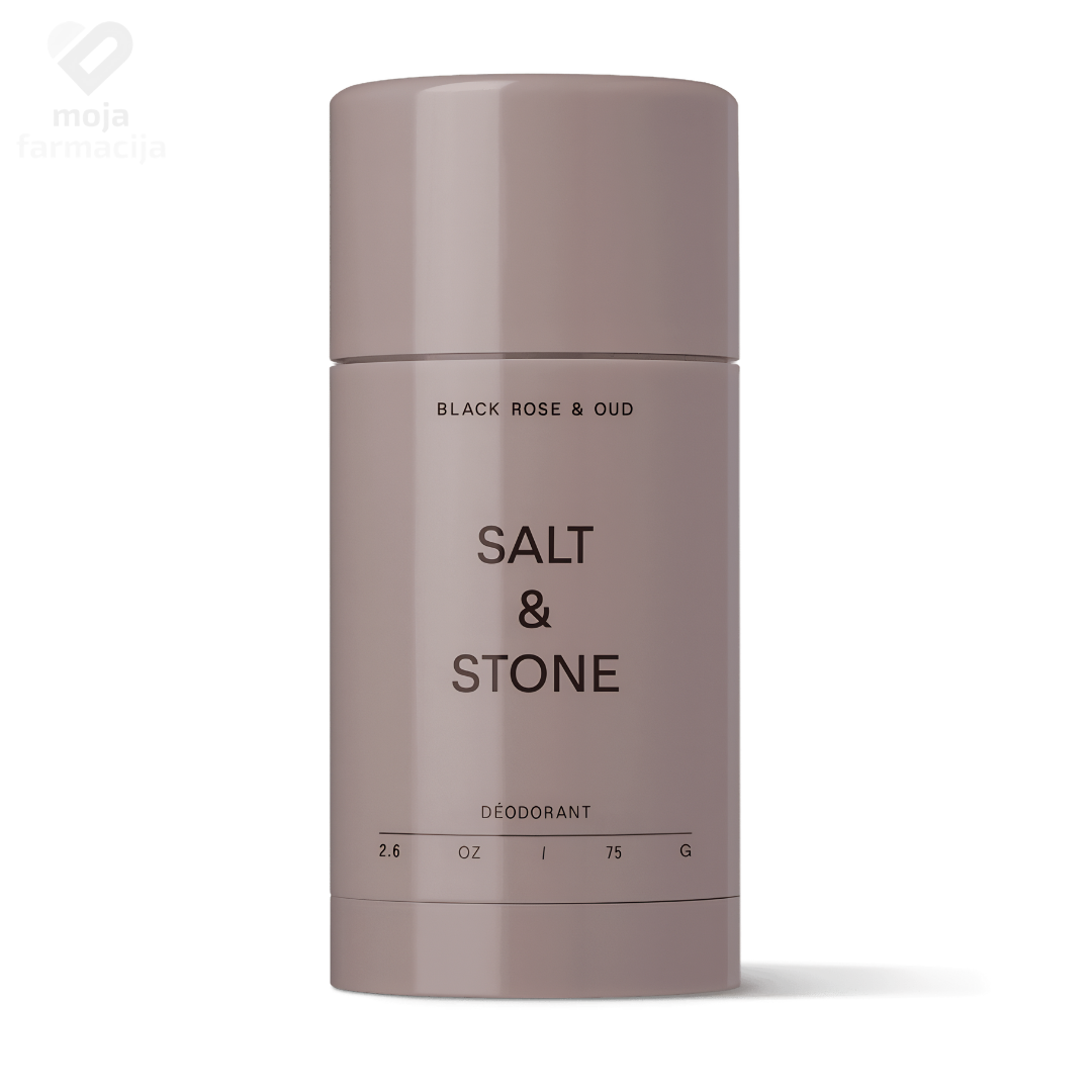 Salt & Stone Black Rose & Oud prirodni dezodorans, luksuzni miris tamne ruže i ouda, formula sa niacinamidom i morskim algama.