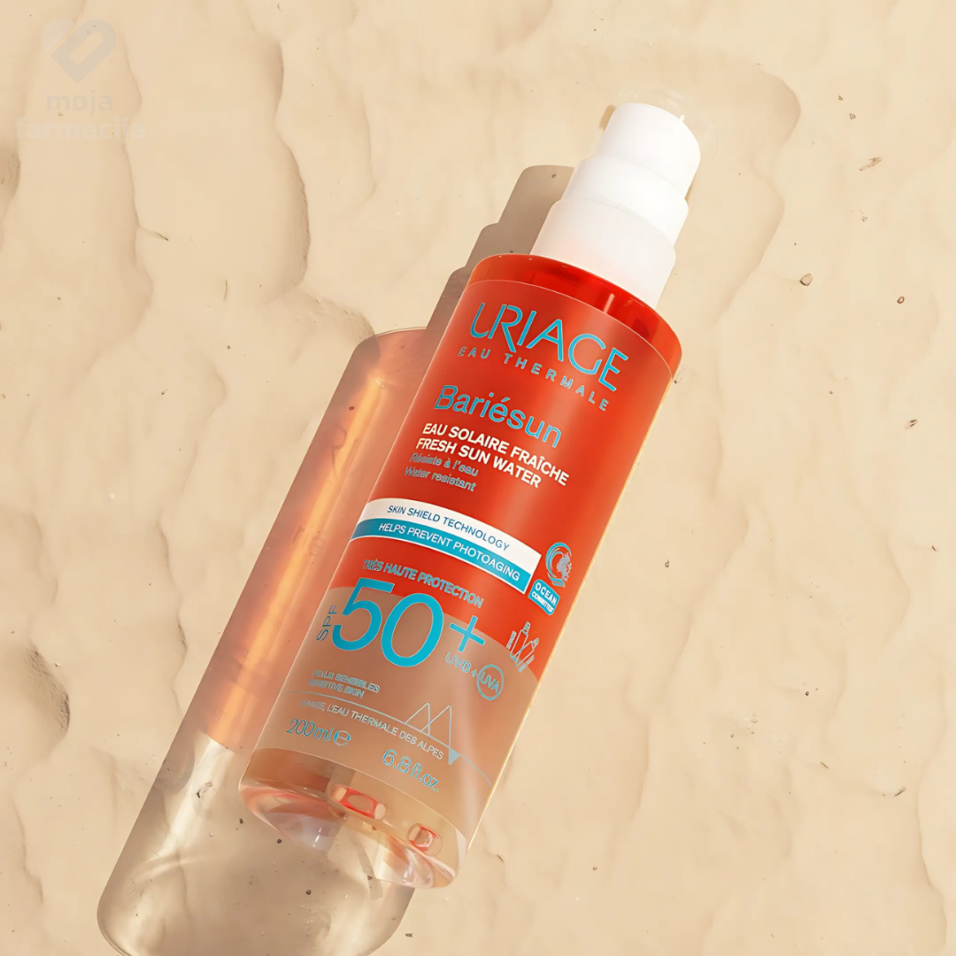 Uriage Bariésun Fresh Sun Water SPF 50+ zaštitna vodica za lice, tijelo i kosu sa astaksantinom i termalnom vodom.