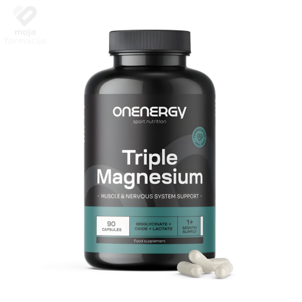 OnEnergy Trostruki magnezij 90 kapsula – sinergija tri aktivna oblika magnezija za energiju i mišićnu funkciju.