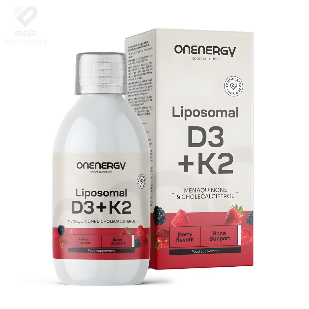 OnEnergy liposomalni vitamin D3 + K2 u tekućini za brzu apsorpciju i podršku zdravlju kostiju i zglobova.