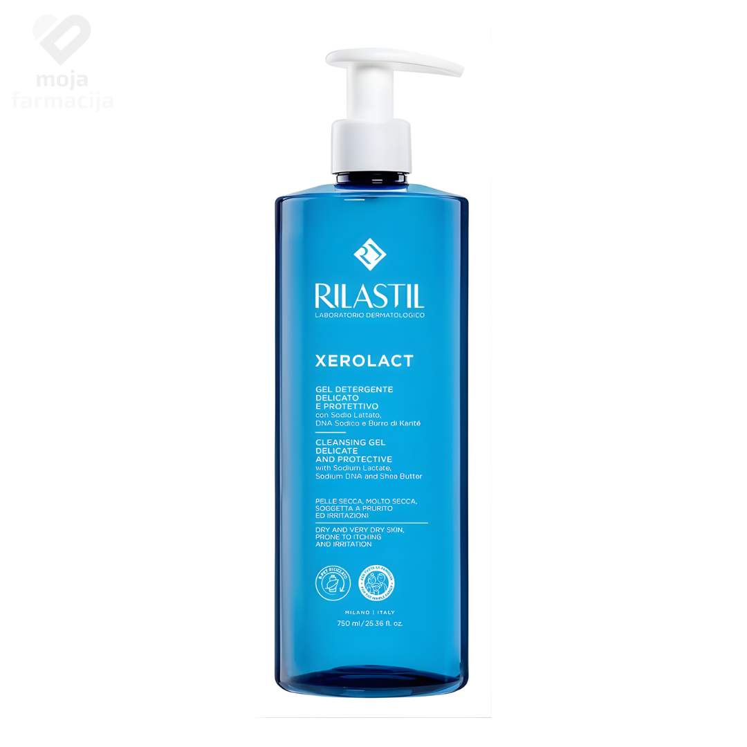 Rilastil Xerolact pjenušavi gel za svakodnevno pranje lica i tijela, namijenjen suhoj i osjetljivoj koži sklonoj iritacijama.