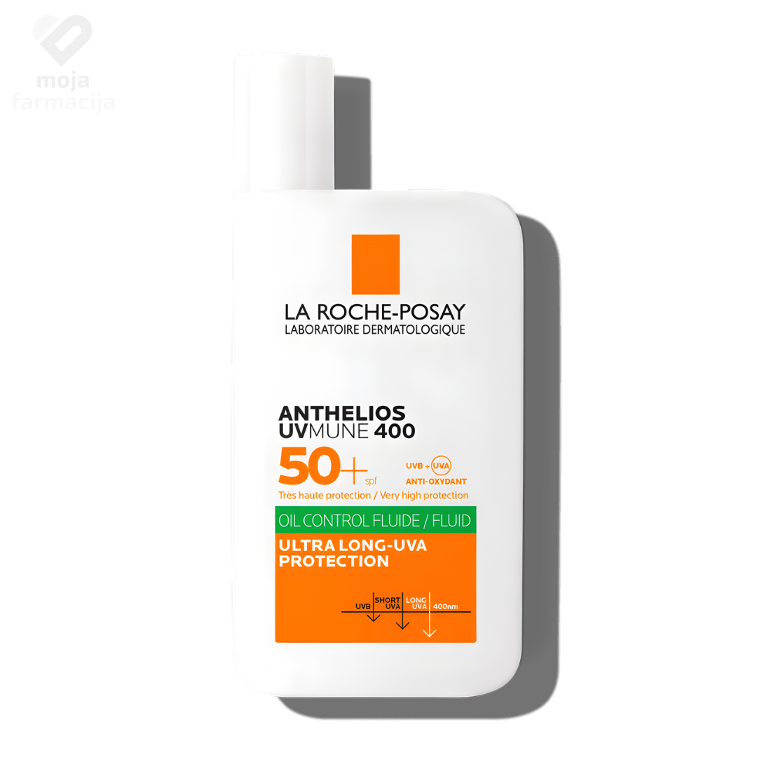 La Roche-Posay Anthelios UVMune 400 Oil Control fluid SPF 50+ za masnu kožu, 12h kontrola sjaja sa Airlicium tehnologijom, bez bijelog traga.