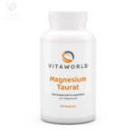 VITAWORLD Magnesium Taurate 300 mg (120 kapsula) – visokokvalitetni helatni magnezij za srce i mišiće bez laksativnog učinka.