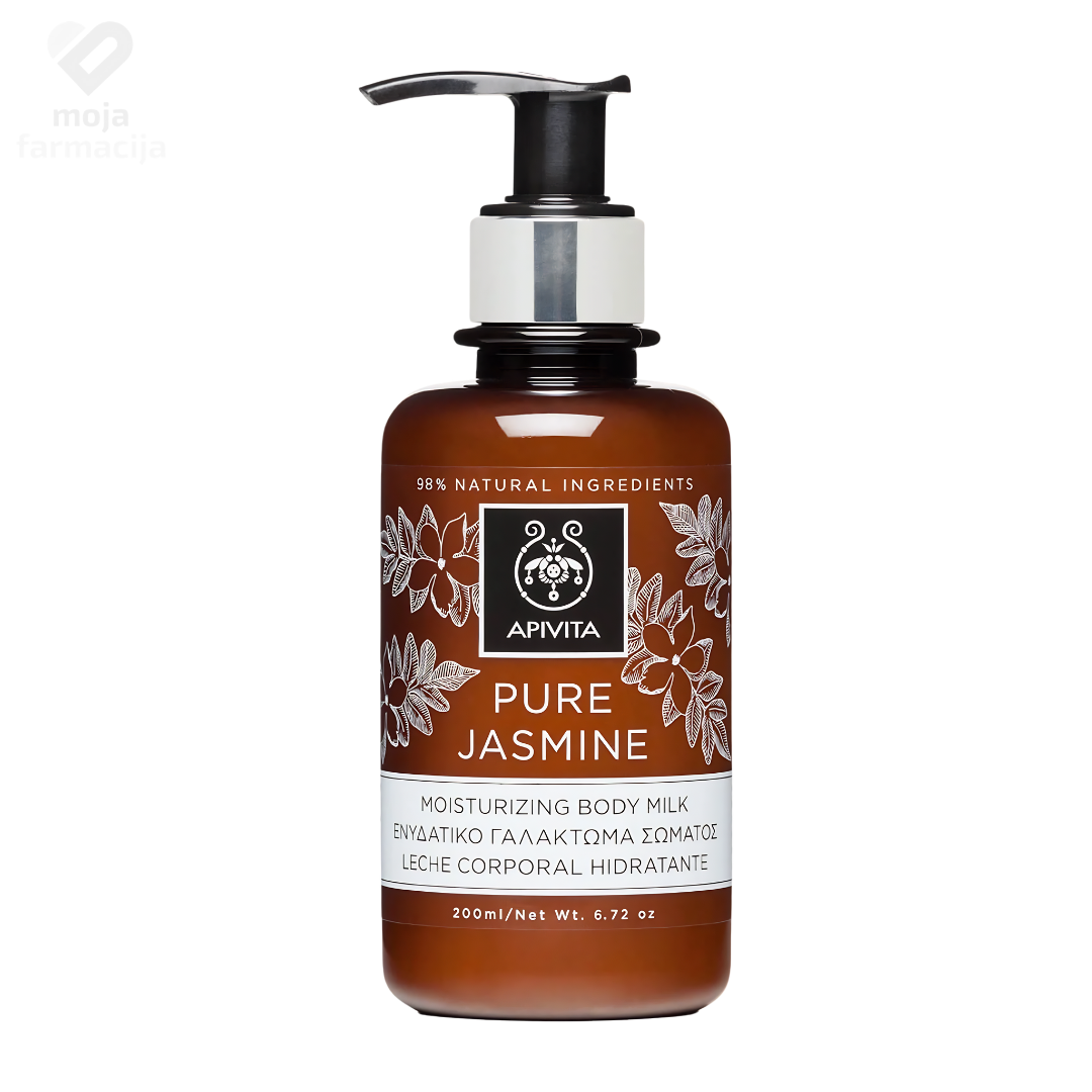 APIVITA Pure Jasmine prirodno hidratantno mlijeko za tijelo s raskošnim mirisom jasmina u pakovanju od 200ml. APIVITA Pure Jasmine prirodno hidratantno mlijeko za tijelo s raskošnim mirisom jasmina u pakovanju od 200ml.