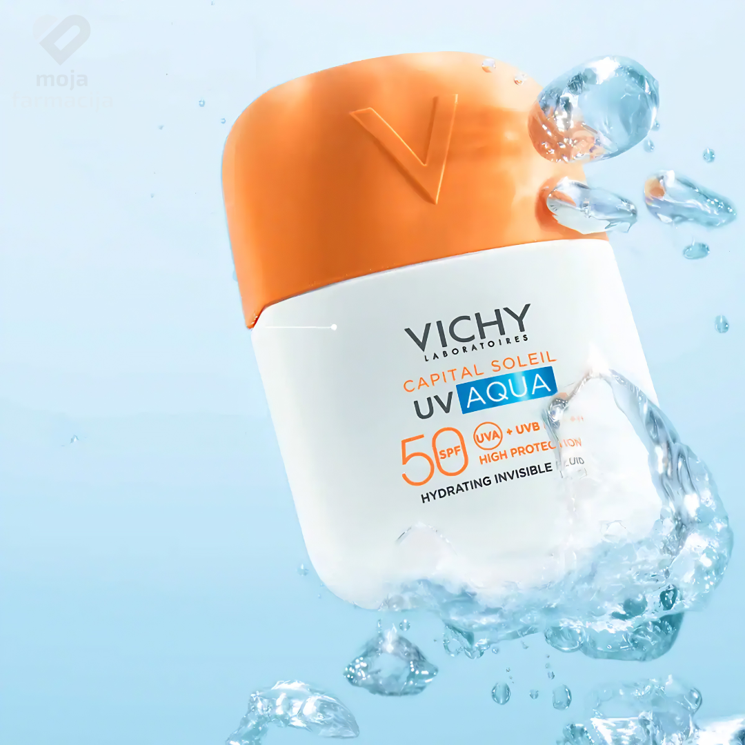 Vichy Capital Soleil UV Aqua nevidljivi hidracijski fluid SPF 50, lagana vodenasta tekstura, bez bijelih tragova i masnog sjaja. (2)