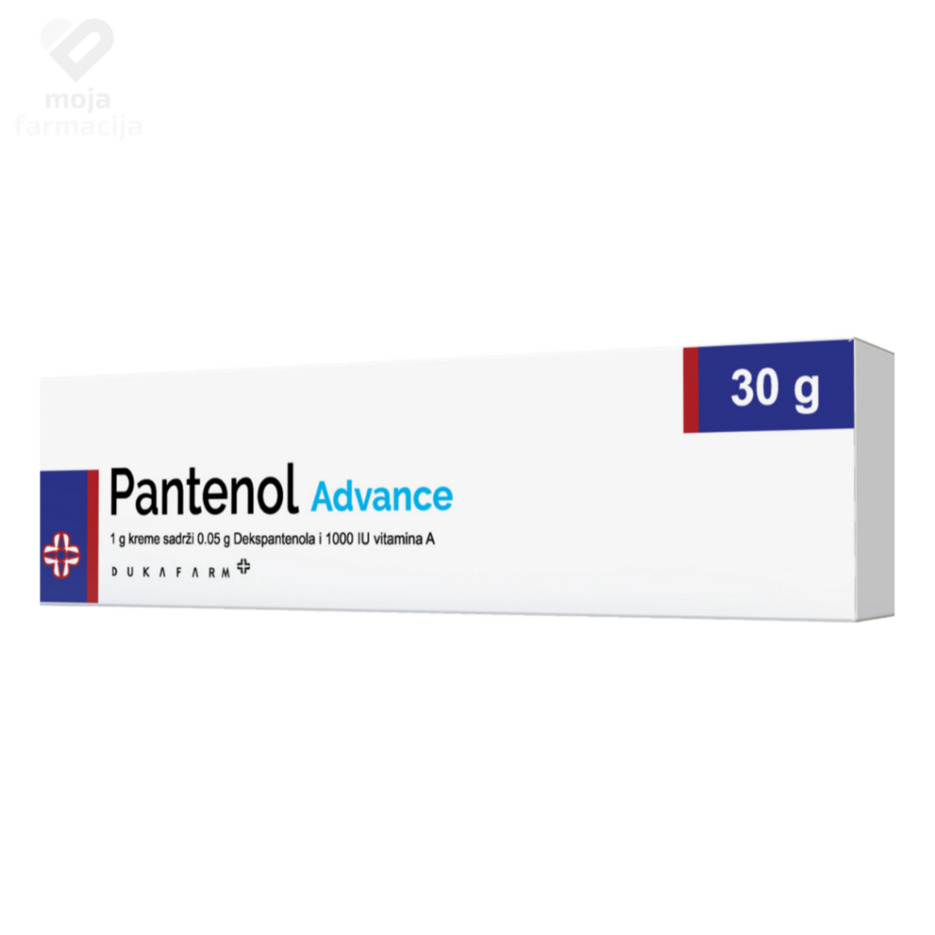 Dukafarm Pantenol Advance krema sa vitaminom A za ciljanu njegu bora, ujednačen ten i čvršću kožu.