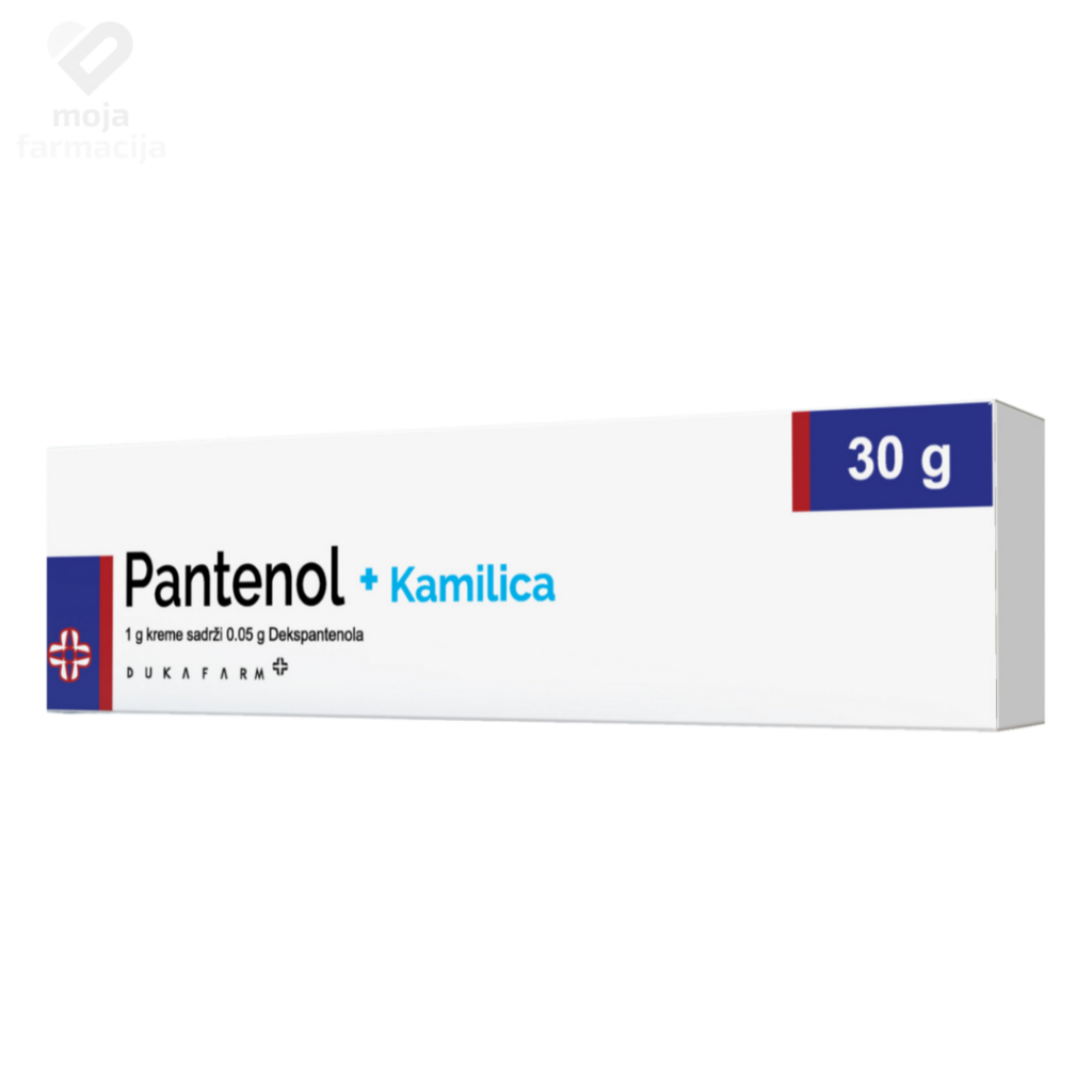 Dukafarm Pantenol krema + kamilica sa bisabololom za kontrolu reaktivnosti, smirenje crvenila i osjećaja nelagode.