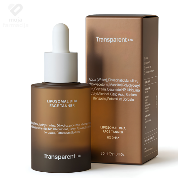 Transparent Lab Liposomal DHA Face Tanner kapi za postepeno samotamnjenje lica na polici.