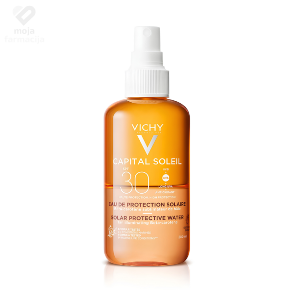 Vichy Capital Soleil vodica za zaštitu od sunca SPF 30 u bočici sa raspršivačem.