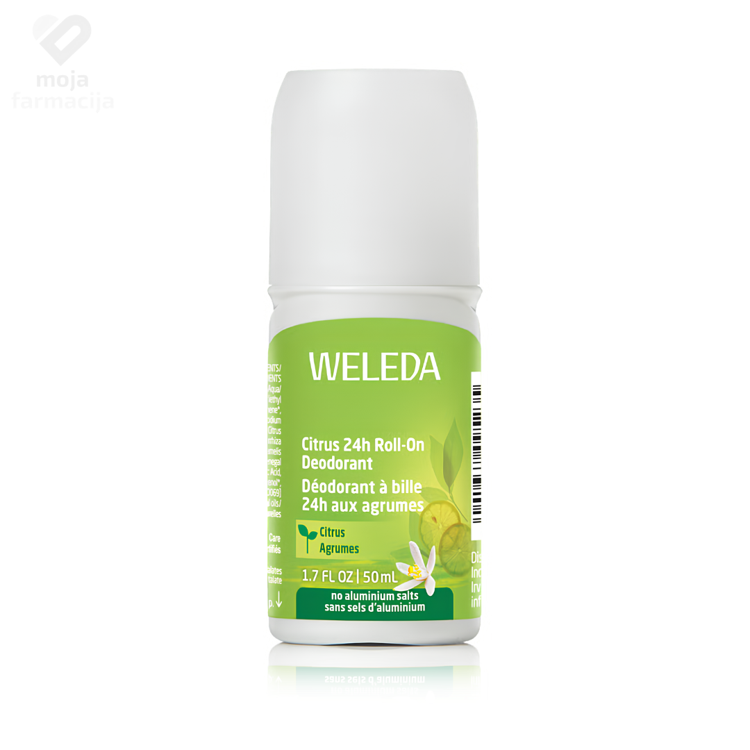 Weleda Citrus 24h Roll-On prirodni dezodorans u bočici od 50ml, organska njega pazuha sa eteričnim uljem limuna i hamamelisom. Weleda Citrus 24h Roll-On prirodni dezodorans u bočici od 50ml, organska njega pazuha sa eteričnim uljem limuna i hamamelisom.