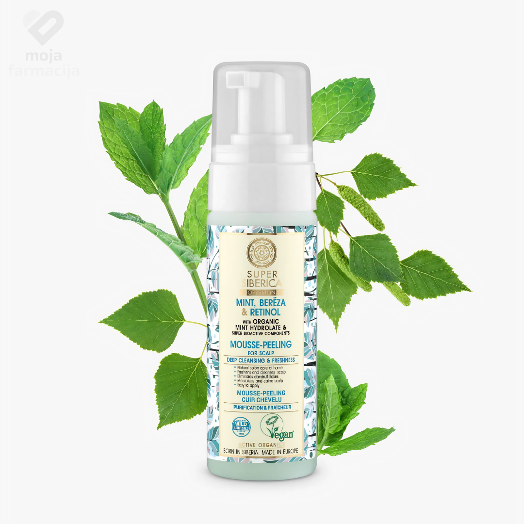 Natura Siberica Super Siberica Mint Bereza i Retinol pjena piling za tjeme 170ml. Natura Siberica Super Siberica Mint Bereza i Retinol pjena piling za tjeme 170ml.
