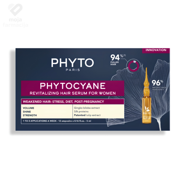 PHYTOCYANE revitalizirajući serum u ampulama protiv opadanja kose za žene.