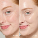 Prikaz Jane Iredale Glow Fixation SPF40 seruma u nijansi Fair to Light na licu modela sa svijetlim tenom.
