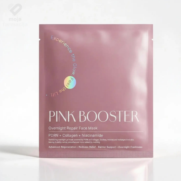Booster kolagen pink hidrogel maska za lice sa PDRN-om i peptidima za regeneraciju kože.