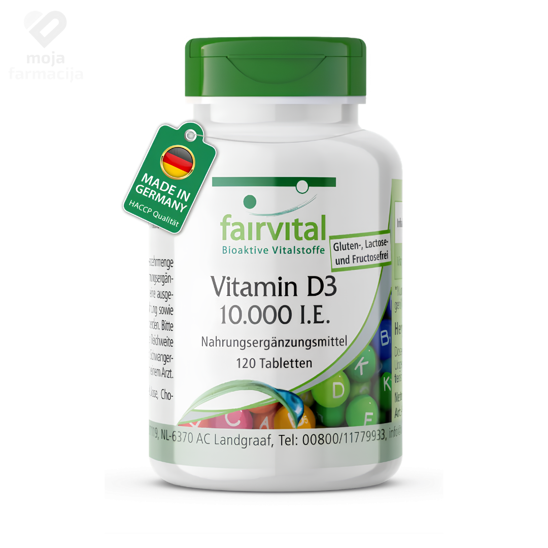 FAIRVITAL Vitamin D3 10000 IU pakovanje od 120 tableta visoke čistoće za imunitet i kosti FAIRVITAL Vitamin D3 10000 IU pakovanje od 120 tableta visoke čistoće za imunitet i kosti