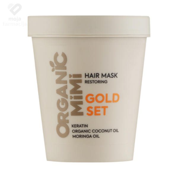 Organic Mimi Gold Set obnavljajuća maska za oštećenu kosu sa keratinom i kokosovim uljem
