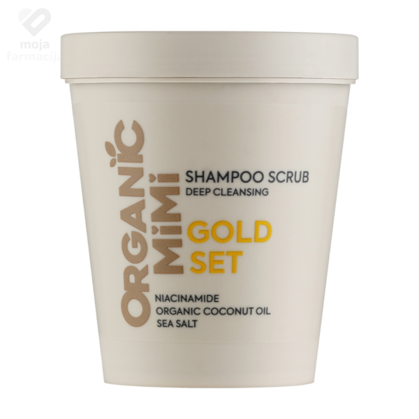 Organic Mimi Gold Set piling šampon za dubinsko čišćenje vlasišta sa morskom soli i kokosom