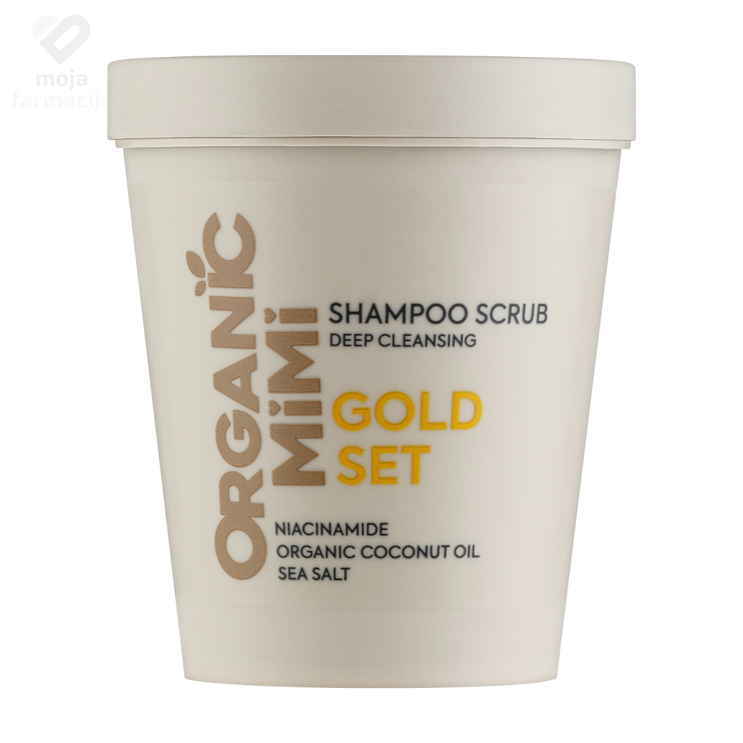 Organic Mimi Gold Set piling šampon za dubinsko čišćenje vlasišta sa morskom soli i kokosom Organic Mimi Gold Set piling šampon za dubinsko čišćenje vlasišta sa morskom soli i kokosom