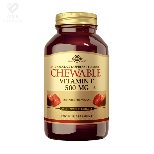 SOLGAR Vitamin C 500mg Brusnica Malina tablete za žvakanje