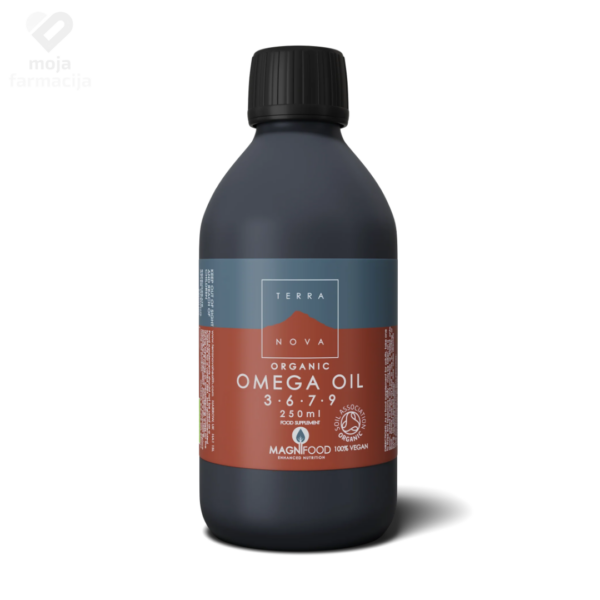 Terranova Organic Omega 3-6-7-9 Oil Blend 250 ml organsko biljno ulje u staklenoj bočici.