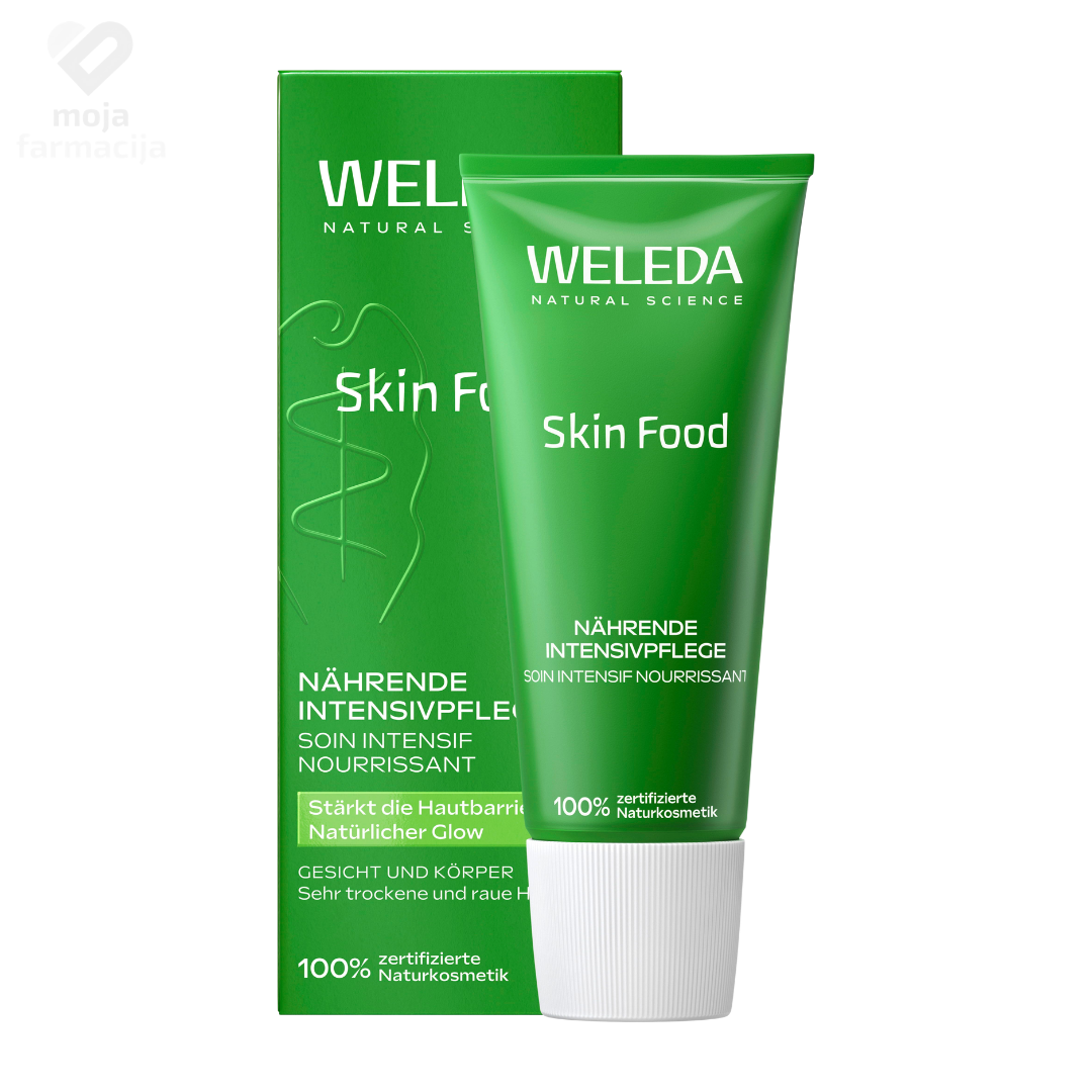 Weleda Skin Food višenamjenska bogata krema od 75ml u zelenoj tubi za suhu i hrapavu kožu lica, ruku, laktova i stopala. Weleda Skin Food višenamjenska bogata krema od 75ml u zelenoj tubi za suhu i hrapavu kožu lica, ruku, laktova i stopala.